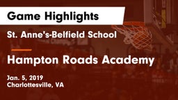 St. Anne's-Belfield School vs Hampton Roads Academy  Game Highlights - Jan. 5, 2019