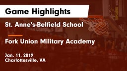 St. Anne's-Belfield School vs Fork Union Military Academy Game Highlights - Jan. 11, 2019