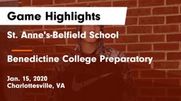 St. Anne's-Belfield School vs Benedictine College Preparatory  Game Highlights - Jan. 15, 2020