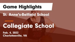 St. Anne's-Belfield School vs Collegiate School Game Highlights - Feb. 4, 2022