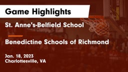 St. Anne's-Belfield School vs Benedictine Schools of Richmond Game Highlights - Jan. 18, 2023
