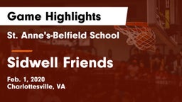 St. Anne's-Belfield School vs Sidwell Friends  Game Highlights - Feb. 1, 2020