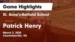 St. Anne's-Belfield School vs Patrick Henry  Game Highlights - March 3, 2020