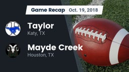 Recap: Taylor  vs. Mayde Creek  2018