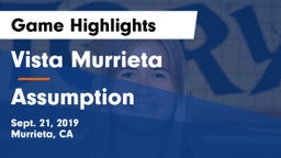 Vista Murrieta  vs Assumption Game Highlights - Sept. 21, 2019