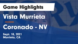 Vista Murrieta  vs Coronado  - NV Game Highlights - Sept. 18, 2021