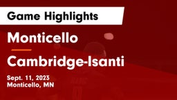 Monticello  vs Cambridge-Isanti  Game Highlights - Sept. 11, 2023