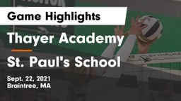 Thayer Academy  vs St. Paul's School Game Highlights - Sept. 22, 2021