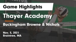 Thayer Academy  vs Buckingham Browne & Nichols  Game Highlights - Nov. 5, 2021