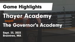 Thayer Academy  vs The Governor's Academy Game Highlights - Sept. 23, 2023