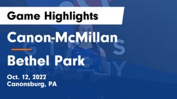 Canon-McMillan  vs Bethel Park  Game Highlights - Oct. 12, 2022