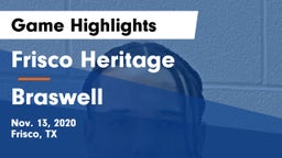Frisco Heritage  vs Braswell Game Highlights - Nov. 13, 2020