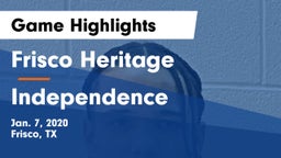 Frisco Heritage  vs Independence  Game Highlights - Jan. 7, 2020