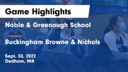 Noble & Greenough School vs Buckingham Browne & Nichols  Game Highlights - Sept. 30, 2022