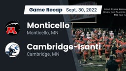 Recap: Monticello  vs. Cambridge-Isanti  2022