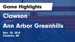 Clawson  vs Ann Arbor Greenhills Game Highlights - Nov. 30, 2018