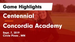 Centennial  vs Concordia Academy Game Highlights - Sept. 7, 2019