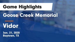 Goose Creek Memorial  vs Vidor  Game Highlights - Jan. 21, 2020