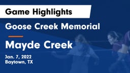 Goose Creek Memorial  vs Mayde Creek  Game Highlights - Jan. 7, 2022