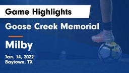 Goose Creek Memorial  vs Milby  Game Highlights - Jan. 14, 2022