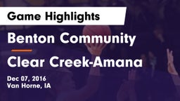 Benton Community vs Clear Creek-Amana  Game Highlights - Dec 07, 2016