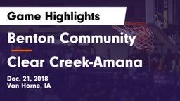 Benton Community vs Clear Creek-Amana Game Highlights - Dec. 21, 2018