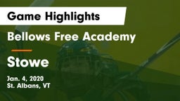 Bellows Free Academy  vs Stowe  Game Highlights - Jan. 4, 2020