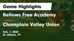 Bellows Free Academy  vs Champlain Valley Union Game Highlights - Feb. 1, 2020