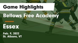 Bellows Free Academy  vs Essex  Game Highlights - Feb. 9, 2022