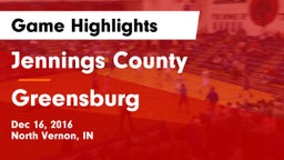 Jennings County  vs Greensburg  Game Highlights - Dec 16, 2016