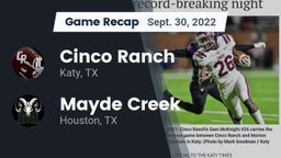 Recap: Cinco Ranch  vs. Mayde Creek  2022