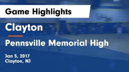 Clayton  vs Pennsville Memorial High Game Highlights - Jan 5, 2017