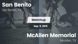 Matchup: San Benito High vs. McAllen Memorial  2016