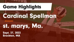 Cardinal Spellman  vs st. marys, Ma. Game Highlights - Sept. 27, 2022