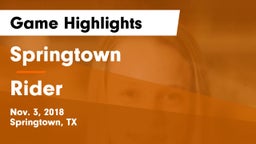 Springtown  vs Rider  Game Highlights - Nov. 3, 2018