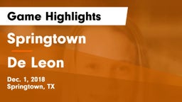 Springtown  vs De Leon  Game Highlights - Dec. 1, 2018