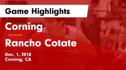 Corning  vs Rancho Cotate  Game Highlights - Dec. 1, 2018