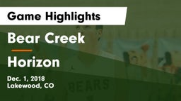 Bear Creek  vs Horizon  Game Highlights - Dec. 1, 2018