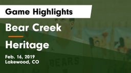 Bear Creek  vs Heritage  Game Highlights - Feb. 16, 2019
