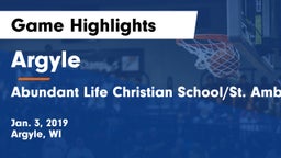 Argyle  vs Abundant Life Christian School/St. Ambrose CO-OP Game Highlights - Jan. 3, 2019