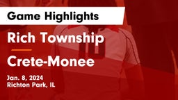 Rich Township  vs Crete-Monee  Game Highlights - Jan. 8, 2024