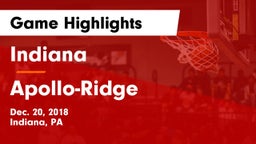 Indiana  vs Apollo-Ridge  Game Highlights - Dec. 20, 2018