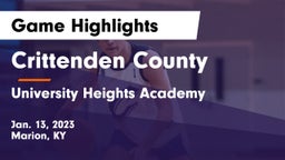 Crittenden County  vs University Heights Academy Game Highlights - Jan. 13, 2023