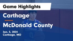 Carthage  vs McDonald County  Game Highlights - Jan. 5, 2024