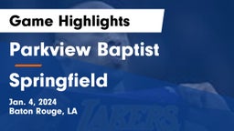 Parkview Baptist  vs Springfield  Game Highlights - Jan. 4, 2024