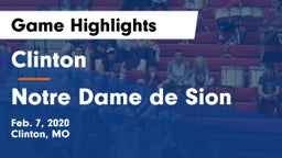 Clinton  vs Notre Dame de Sion  Game Highlights - Feb. 7, 2020