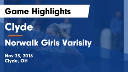 Clyde  vs Norwalk Girls Varisity Game Highlights - Nov 25, 2016