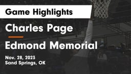 Charles Page  vs Edmond Memorial  Game Highlights - Nov. 28, 2023