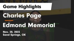 Charles Page  vs Edmond Memorial  Game Highlights - Nov. 28, 2023