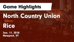 North Country Union  vs Rice Game Highlights - Jan. 11, 2018